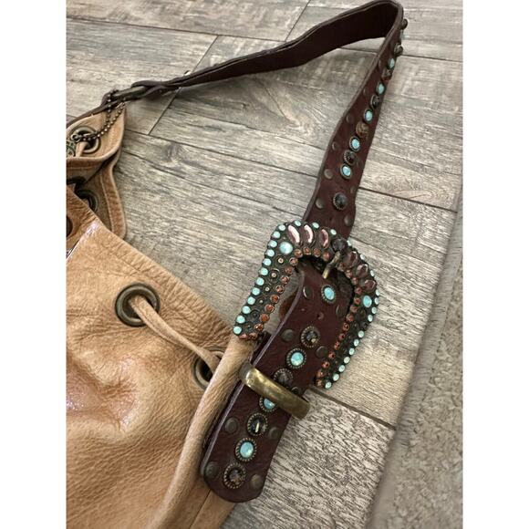 Leatherock Women's Brown Leather Crystal western Tote Shoulder Bag - Picture 5 of 8